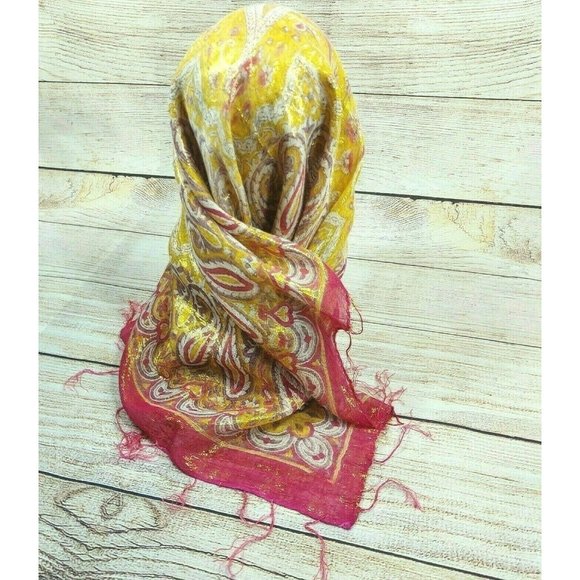 Women Scarf Soft Silky Shawl Wrap Paisley Stole Head Cover Veil Gold Pink Gift - Picture 10 of 12